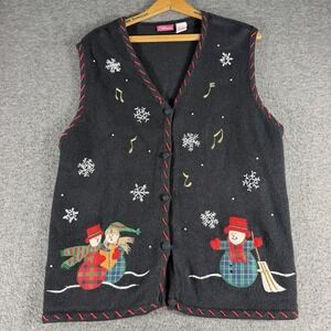 Womens Size XL Ugly Christmas Sweater Vest Holiday Embroidered Snowman Snowflake